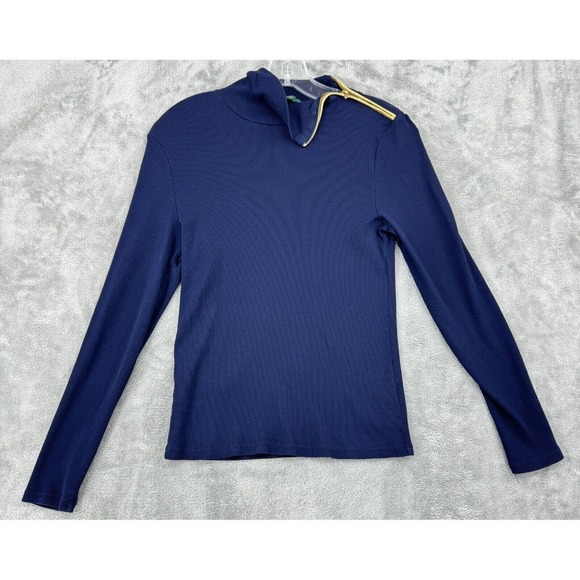 Ralph Lauren Sweaters - Ralph Lauren LRL Sweater Womens Large Ribbed Knit Zip Mock Bodycon Navy Nautical